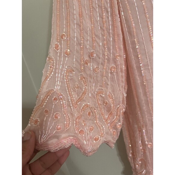 Vintage Exclusive Pale Pink Beads and Sequined Tunic 100% Silk Size Medium - Picture 3 of 8